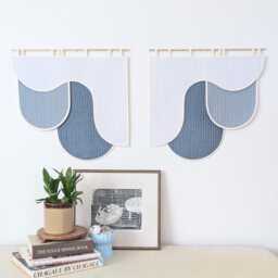 Quilted Cloud Shapes Wall Hanging Diptych Hand Sewn Cotton Textile Art - thumbnail 4