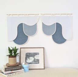 Quilted Cloud Shapes Wall Hanging Diptych Hand Sewn Cotton Textile Art