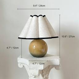 Brown Ceramic Pleated Table Lamp 110-240V, Linen Black Trim Fabric Shade For Bedroom Living Room Kitchen Rustic Cozy Decor Nightstand - thumbnail 2