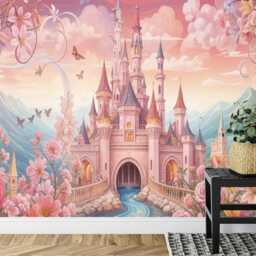Pink Princess Castle Wallpaper Mural, Girls' Room Decor, Peel & Stick - thumbnail 3