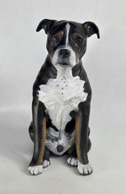 staffordshire Bull Terrier Urn, Pet Memorial, Portrait, Dog Art, Gifts For Lovers, Clay Sculpture, Memorial - image 1