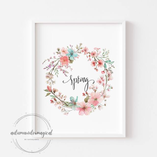 Spring Wreath Print, Floral Illustration, Home Decor, Prints-Spring Wall Art Poster Gifts-Art-Cute Decor - image 1