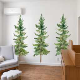 Watercolor Pine Tree Wall Decals, Removable Stickers, Soft Woodland Nursery Decor, Peel & Stick Forest Art