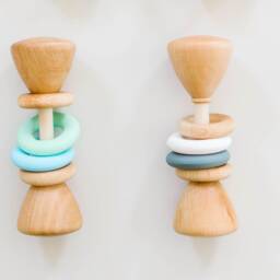 Colorblock Wooden Baby Rattle Sensory Toy With Silicone Rings - thumbnail 2