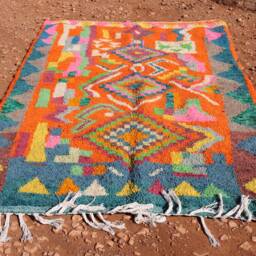 Handmade Wool Moroccan Rug Colorful Abstract Boujad Design - thumbnail 2