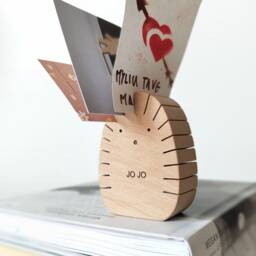 Wooden Desktop Organizer - Personalized Coworker Gift, Photos, Business Cards, Recipe Cards Holder Hedgehog /M/ - thumbnail 2