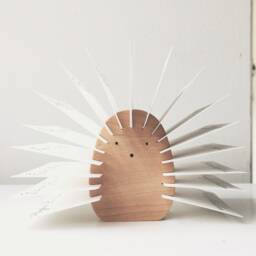 Wooden Desktop Organizer - Personalized Coworker Gift, Photos, Business Cards, Recipe Cards Holder Hedgehog /M/ - thumbnail 4