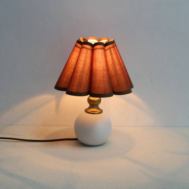Handmade Scallop Brown Fabric Table Lamp Ceramic Base - image 1