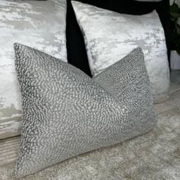 "Grey - Gold Shimmer Cushion Cover, Luxury Pillow Ontario Dove Ashley Wilde-Rectangle Size 12"" X 20" - thumbnail 1