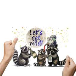 Raccoon A4 Print, High Quality Wall Art, Home Bar Drinks Funny Poster, Quirky Decor, Drunk Raccoons, Let's Get Wild - thumbnail 2