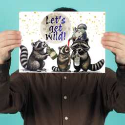 Raccoon A4 Print, High Quality Wall Art, Home Bar Drinks Funny Poster, Quirky Decor, Drunk Raccoons, Let's Get Wild - thumbnail 3
