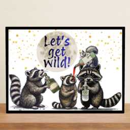 Raccoon A4 Print, High Quality Wall Art, Home Bar Drinks Funny Poster, Quirky Decor, Drunk Raccoons, Let's Get Wild - thumbnail 1