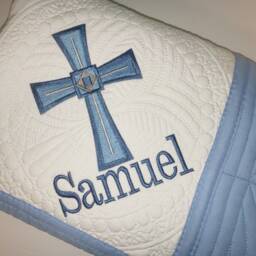 Personalized Cross Baby Quilt, Custom Name Embroidered Blanket, Baptism Christening Gift, Heirloom Quilt - thumbnail 4