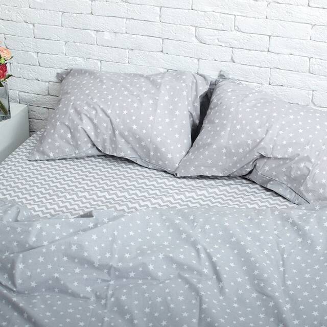 Cotton Duvet Cover Set in Gray & Stars. Cover + 2 Pillowcases. Twin Full Queen King Single Kingsingle Double Custom Bed Linen - image 1