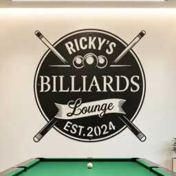 Custom Name Billiards Lounge Metal Sign, Personalized Pool Cue Iron Sheet Wall Art, Est Year Game Room Decor - thumbnail 2