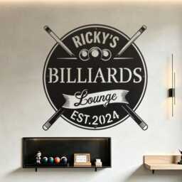 Custom Name Billiards Lounge Metal Sign, Personalized Pool Cue Iron Sheet Wall Art, Est Year Game Room Decor - thumbnail 4