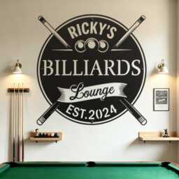 Custom Name Billiards Lounge Metal Sign, Personalized Pool Cue Iron Sheet Wall Art, Est Year Game Room Decor - thumbnail 3