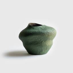 Dried Flower Vase From Paper Mache, Rustic in Veronese Green - thumbnail 3
