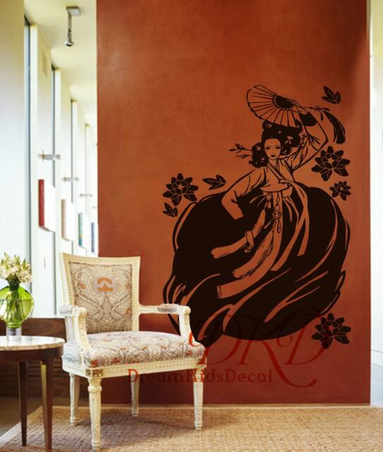 Wall Decal , Korean Ginseng Japanese Geisha With Cherry Blossoms Vinyl Sticker Home Arts Decals For Modern Interior Design-Dk272 - image 1
