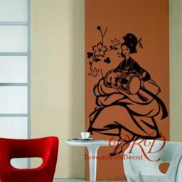 Wall Decal , Korean Ginseng Japanese Geisha With Cherry Blossoms Vinyl Sticker Home Arts Decals For Modern Interior Design-Dk272 - thumbnail 2