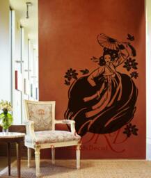 Wall Decal , Korean Ginseng Japanese Geisha With Cherry Blossoms Vinyl Sticker Home Arts Decals For Modern Interior Design-Dk272 - thumbnail 1