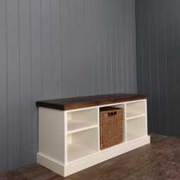 Rustic Shoe Bench With Basket, Hallway Entryway Storage - thumbnail 2