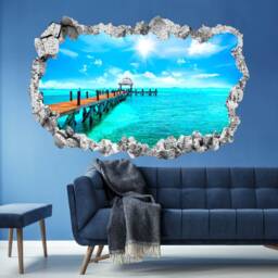 Pier Sea Sky Clouds Wall Decal Sticker Mural Poster Print Art Home Bedroom Office Decor Kr39 - thumbnail 1