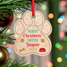 Dog Paw Print Christmas Decoration - Personalised First With Puppy Labrador Retriever Pug With Red Bag - thumbnail 1