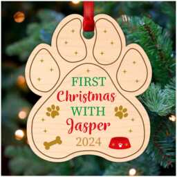Dog Paw Print Christmas Decoration - Personalised First With Puppy Labrador Retriever Pug With Red Bag - thumbnail 2