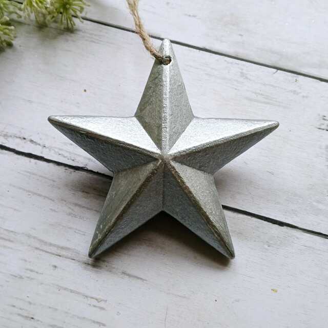 Silver Wooden 3D Chunky Hanging Star Decoration - The Home & Hearts Shop Rustic Shabby Wall Decor Christmas Wedding Gift - image 1