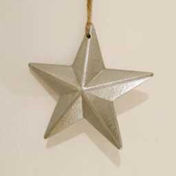 Silver Wooden 3D Chunky Hanging Star Decoration - The Home & Hearts Shop Rustic Shabby Wall Decor Christmas Wedding Gift - thumbnail 3