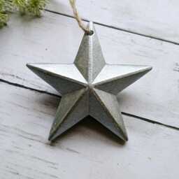 Silver Wooden 3D Chunky Hanging Star Decoration - The Home & Hearts Shop Rustic Shabby Wall Decor Christmas Wedding Gift - thumbnail 1