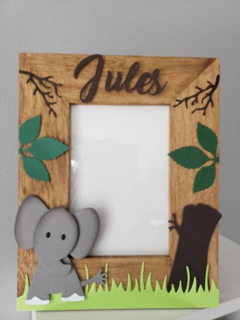 Elephant Photo Frame, Personalized Child's First Name, Birth Gift, Birthday Card, Baby Room Decoration, Handmade - image 1