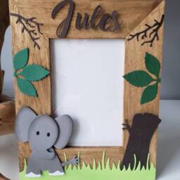 Elephant Photo Frame, Personalized Child's First Name, Birth Gift, Birthday Card, Baby Room Decoration, Handmade - thumbnail 2