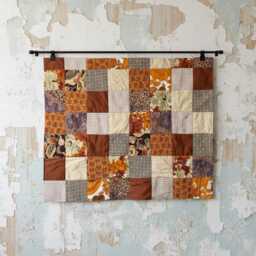 Colorful Handmade Blanket With Geometric Patchwork in Brown Scraps. Celebrate Nature, Autumn... A Coquettish Gift For Her. Upcycling - thumbnail 1