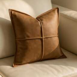 Brown Faux Leather Cushion Cover 45 X cm - Modern Throw Pillow - thumbnail 2