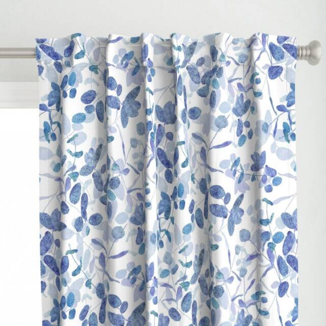 Botanical Curtain Panel - Pointillism Leaves Honeysuckles Garden Foliage Custom Vines Indigo On White 150 By Kadyson - image 1