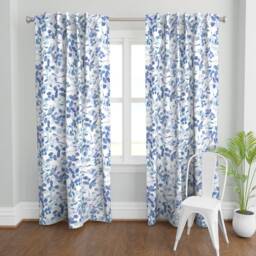 Botanical Curtain Panel - Pointillism Leaves Honeysuckles Garden Foliage Custom Vines Indigo On White 150 By Kadyson - thumbnail 2