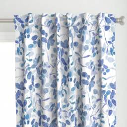 Botanical Curtain Panel - Pointillism Leaves Honeysuckles Garden Foliage Custom Vines Indigo On White 150 By Kadyson - thumbnail 1
