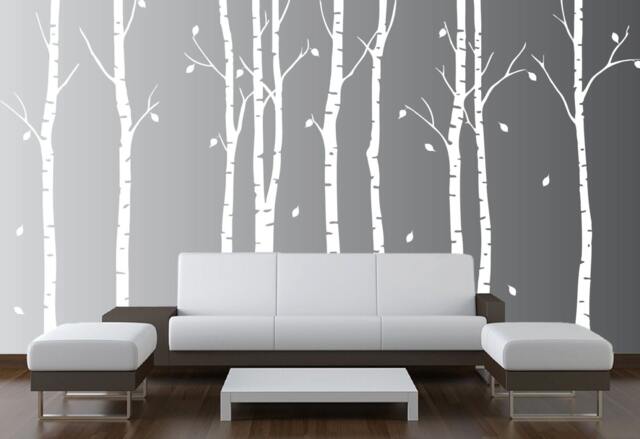 Birch Tree Wall Decal Nursery Forest Vinyl Sticker Removable Animals Branches Art Stencil Leaves - 9 Trees #1263 - image 1