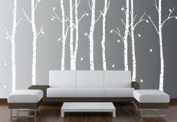 Birch Tree Wall Decal Nursery Forest Vinyl Sticker Removable Animals Branches Art Stencil Leaves - 9 Trees #1263