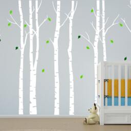 Birch Tree Wall Decal Nursery Forest Vinyl Sticker Removable Animals Branches Art Stencil Leaves - 9 Trees #1263 - thumbnail 2