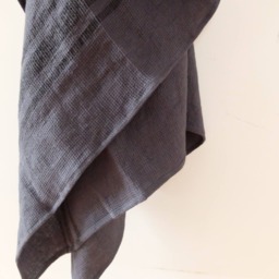 Navy Blue Linen Waffle Bath Towel Boho Spa Gift - thumbnail 2