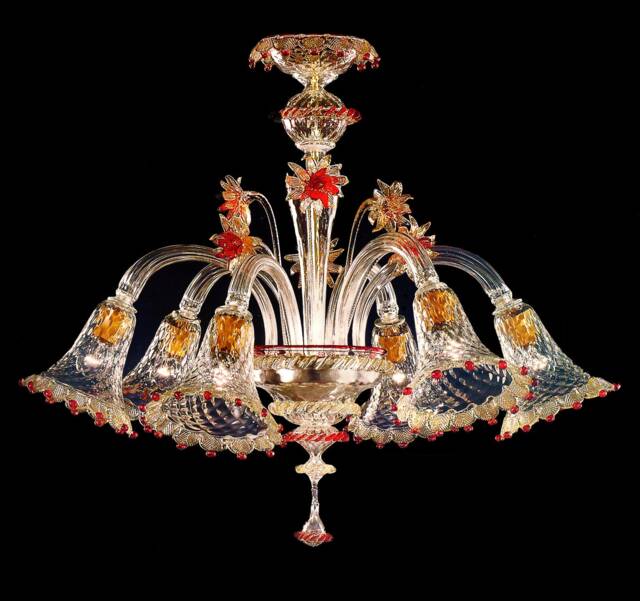Calle 6 Lights Crystal Gold Ruby Chandelier