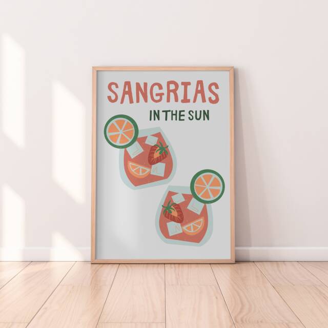 Sangrias in The Sun Print - Cocktail Print, Retro Kitchen Summer Cocktails, Bar Cart Decor, Holiday Drinks Prints, Restaurant - image 1