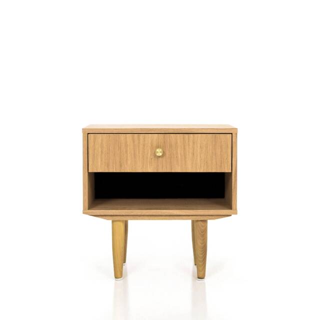 Nightstand With Open Shelf in Mid-Century Modern Style Made Of Oak Vaneer, Bedside Table Livlo D-P04 - image 1