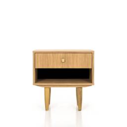 Nightstand With Open Shelf in Mid-Century Modern Style Made Of Oak Vaneer, Bedside Table Livlo D-P04