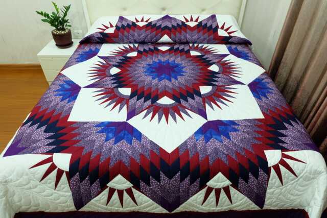 Handmade Broken Twinkling Star Quilt Amish Style Cotton Bedding, Traditional Bedspreads - image 1