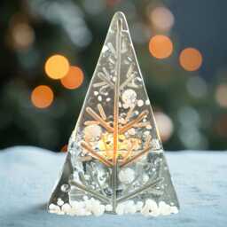 Christmas Tealight Decoration, Grey Sparkle Fused Glass Tree Tea Light Holder - thumbnail 3