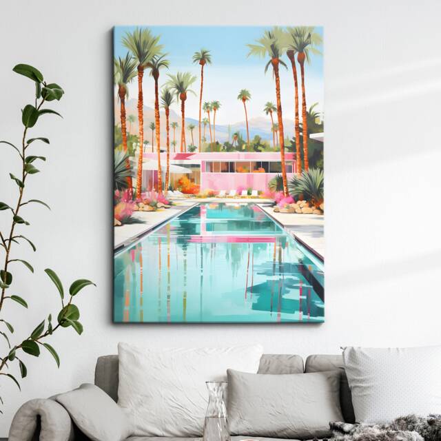 Vibrant Palm Springs California Pastel Abstract Oil Painting Framed Poster Print & Canvas Wall Decor Art Bedroom Home Interior Gift - image 1